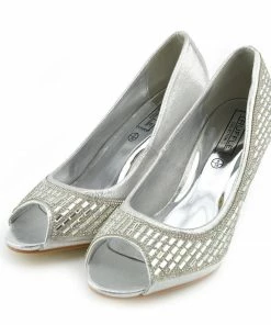 Kickfootwear WOMENS Ladies Heels Classic Party Looks Open Toe Wedding Shoes - Silver Crack 8 Kickfootwear WOMENS Ladies Heels Classic Party Looks Open Toe Wedding Shoes - Silver Crack