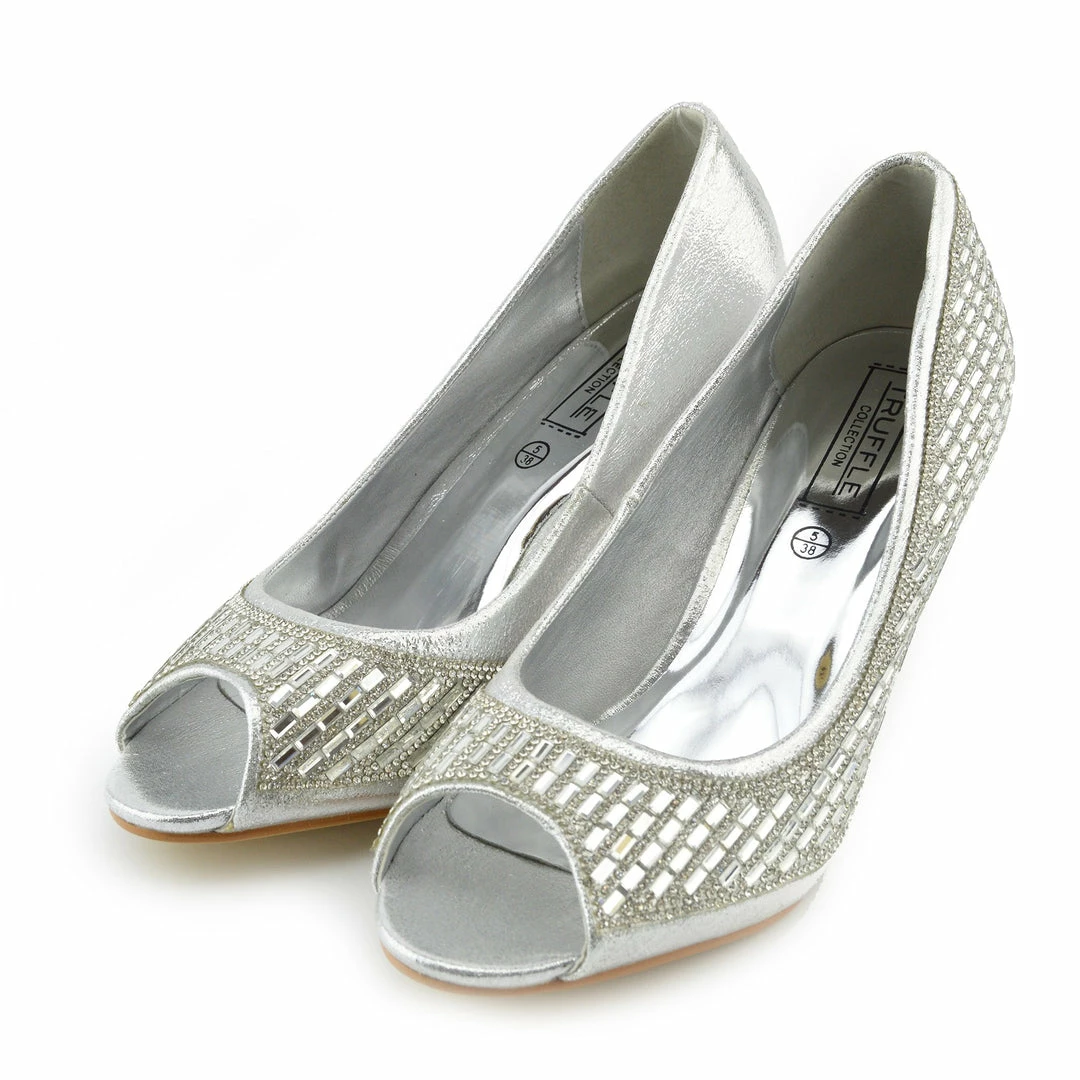 Kickfootwear WOMENS Ladies Heels Classic Party Looks Open Toe Wedding Shoes - Silver Crack 3 Kickfootwear WOMENS Ladies Heels Classic Party Looks Open Toe Wedding Shoes - Silver Crack