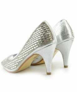 Kickfootwear WOMENS Ladies Heels Classic Party Looks Open Toe Wedding Shoes - Silver Crack
