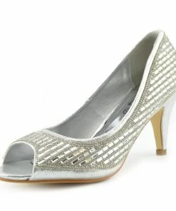 Kickfootwear WOMENS Ladies Heels Classic Party Looks Open Toe Wedding Shoes - Silver Crack