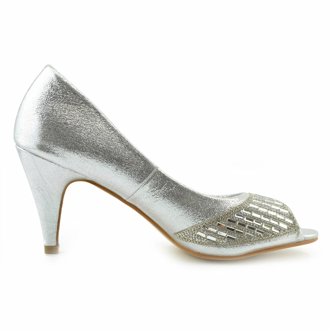 Kickfootwear WOMENS Ladies Heels Classic Party Looks Open Toe Wedding Shoes - Silver Crack 5 Kickfootwear WOMENS Ladies Heels Classic Party Looks Open Toe Wedding Shoes - Silver Crack