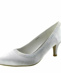 Kickfootwear Ladies Heels Wedding Satin Bridal Shoes - White Satin WOMENS