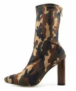 Kickfootwear Khloe Camo High Sock Stretch Block Heel Boots - Tan
