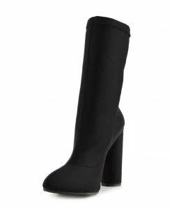 Kickfootwear WOMENS Khloe High Sock Stretch Block Heel Boots - Black