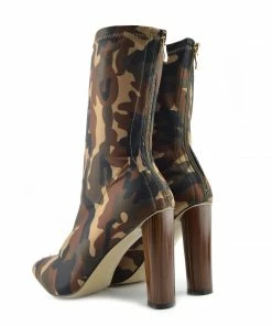 Kickfootwear Khloe Camo High Sock Stretch Block Heel Boots - Tan