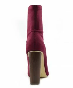 Kickfootwear Khloe High Sock Stretch Block Heel Boots - Burgundy