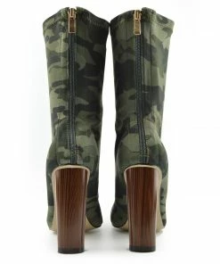 Kickfootwear WOMENS Block Heel Stretch Lycra Military Booties - Khaki