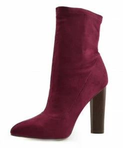 Kickfootwear Khloe High Sock Stretch Block Heel Boots - Burgundy
