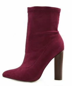 Kickfootwear Khloe High Sock Stretch Block Heel Boots - Burgundy