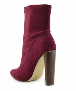 Kickfootwear Khloe High Sock Stretch Block Heel Boots - Burgundy
