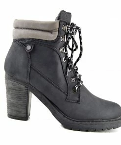 Kickfootwear Brooklyn Block Heel Combat Boots - Black WOMENS