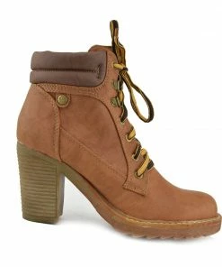 Kickfootwear Brooklyn Block Heel Combat Boots - Brown