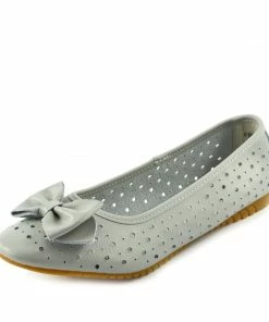 Kickfootwear Arden Bow Detail Flat Ballet Slip On Leather Shoes - Grey
