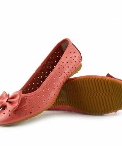 Kickfootwear WOMENS Arden Bow Detail Flat Ballet Slip On Leather Shoes - Coral