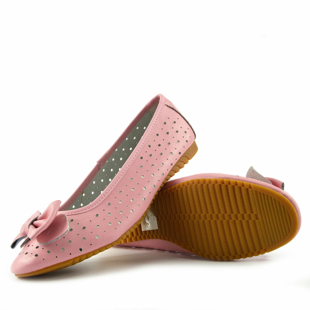 Kickfootwear WOMENS Arden Bow Detail Flat Ballet Slip On Leather Shoes - Pink 3 Kickfootwear WOMENS Arden Bow Detail Flat Ballet Slip On Leather Shoes - Pink