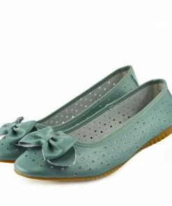 Kickfootwear Arden Bow Detail Flat Ballet Slip On Leather Shoes -Teal