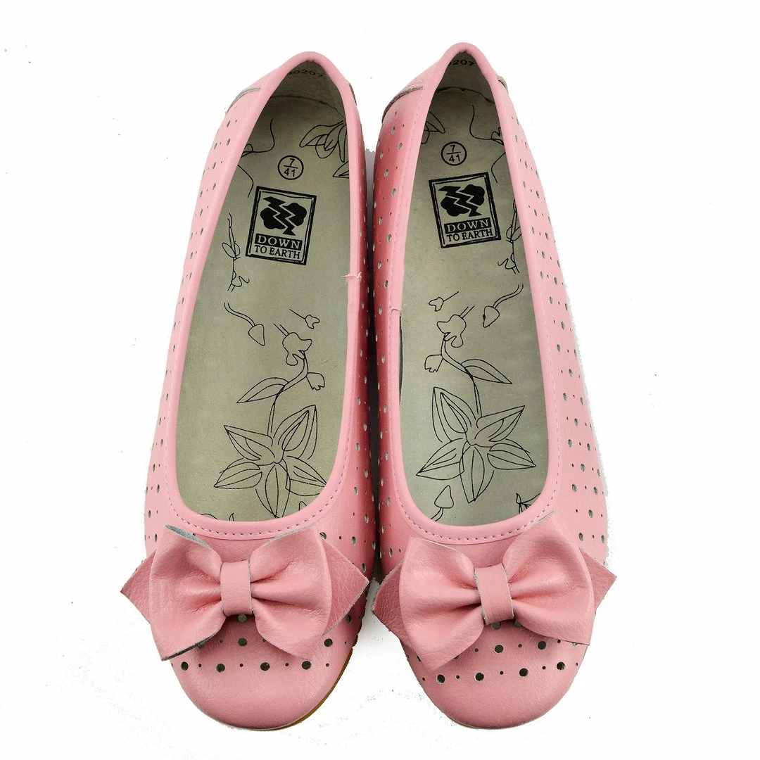 Kickfootwear WOMENS Arden Bow Detail Flat Ballet Slip On Leather Shoes - Pink 4 Kickfootwear WOMENS Arden Bow Detail Flat Ballet Slip On Leather Shoes - Pink