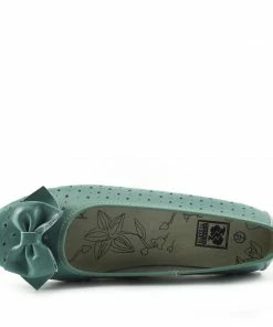 Kickfootwear Arden Bow Detail Flat Ballet Slip On Leather Shoes -Teal