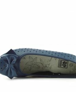 Kickfootwear Arden Bow Detail Flat Ballet Slip On Leather Shoes - Navy WOMENS