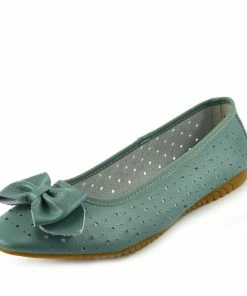 Kickfootwear Arden Bow Detail Flat Ballet Slip On Leather Shoes -Teal