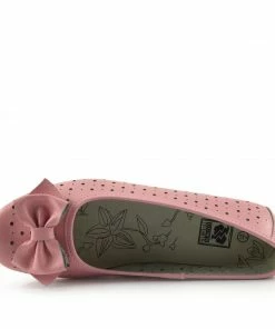 Kickfootwear WOMENS Arden Bow Detail Flat Ballet Slip On Leather Shoes - Pink