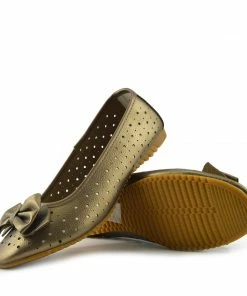 Kickfootwear Arden Bow Detail Flat Ballet Slip On Leather Shoes - Bronze WOMENS
