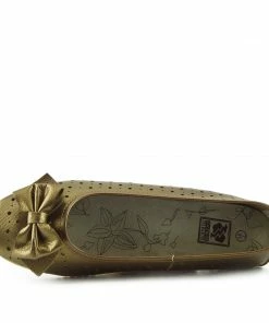 Kickfootwear Arden Bow Detail Flat Ballet Slip On Leather Shoes - Bronze WOMENS