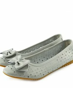 Kickfootwear Arden Bow Detail Flat Ballet Slip On Leather Shoes - Grey