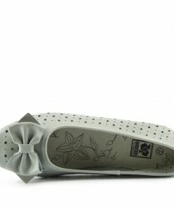 Kickfootwear Arden Bow Detail Flat Ballet Slip On Leather Shoes - Grey