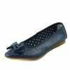 Kickfootwear Arden Bow Detail Flat Ballet Slip On Leather Shoes - Navy WOMENS
