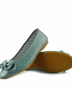 Kickfootwear Arden Bow Detail Flat Ballet Slip On Leather Shoes -Teal