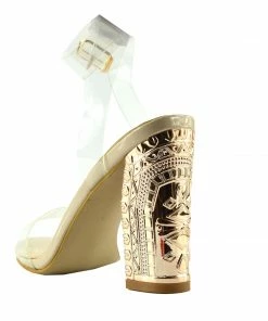 Kickfootwear Strappy Perspex Nude Pattern Block Heels WOMENS