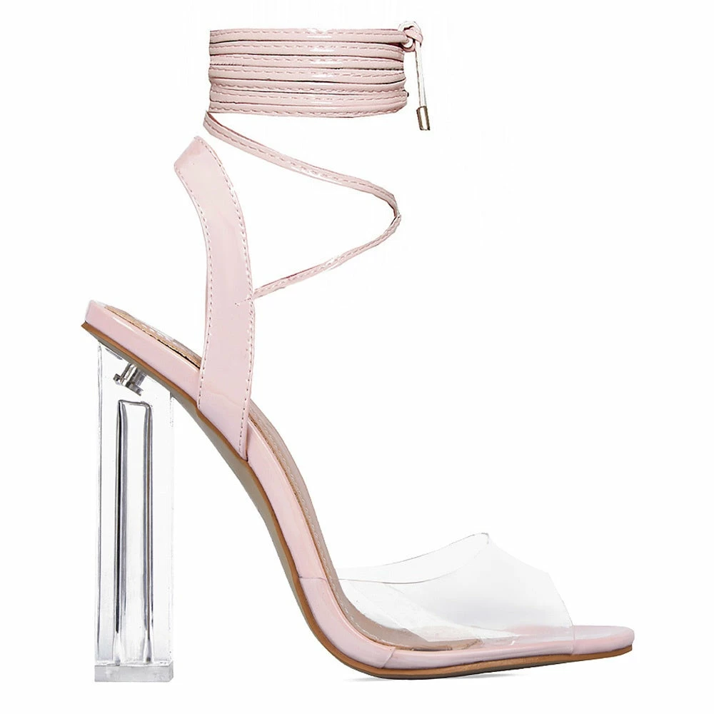 Kickfootwear Lace Up Perspex Party Heels - Pink 2 Kickfootwear Lace Up Perspex Party Heels - Pink