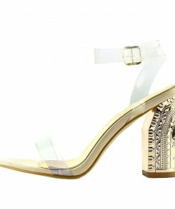 Kickfootwear Strappy Perspex Nude Pattern Block Heels WOMENS