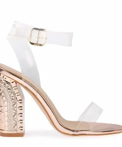 Kickfootwear Strappy Perspex Rose Gold Pattern Heels