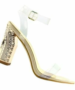 Kickfootwear Strappy Perspex Nude Pattern Block Heels WOMENS