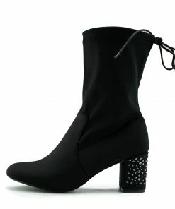 Kickfootwear Mona Studded Heel Lycra Sock Boots - Black WOMENS