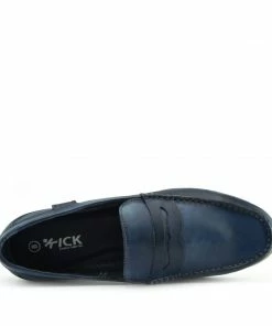Kickfootwear MENS Smith Leather Classic Flat Loafers- Navy
