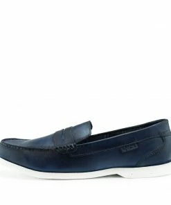 Kickfootwear MENS Smith Leather Classic Flat Loafers- Navy