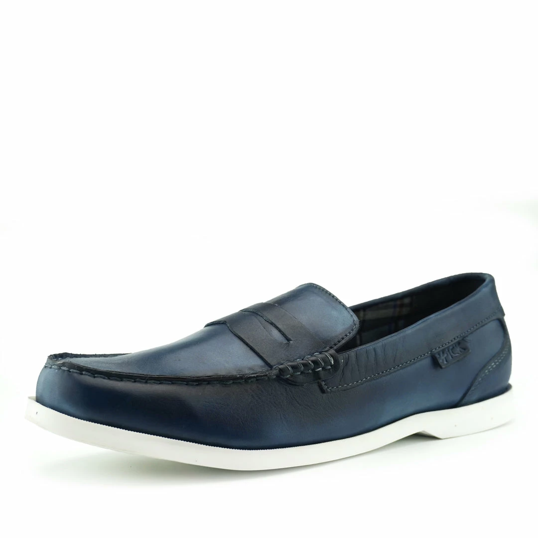 Kickfootwear MENS Smith Leather Classic Flat Loafers- Navy 5 Kickfootwear MENS Smith Leather Classic Flat Loafers- Navy