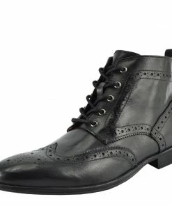 Kickfootwear Baker Leather Smart Brogue Ankle Boots - Black MENS