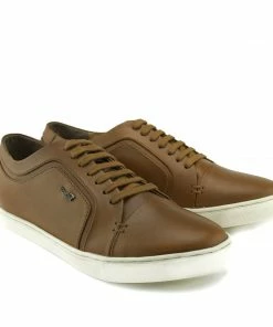 Kickfootwear MENS Saint Lace Up Premium Leather Trainer - Tan