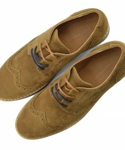 Kickfootwear Mens Casual Suit Suede Formal Office Smart Work Lace Up Oxford Brogue Shoes - Tan - Navy