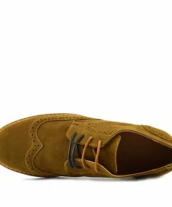 Kickfootwear Mens Casual Suit Suede Formal Office Smart Work Lace Up Oxford Brogue Shoes - Tan - Navy