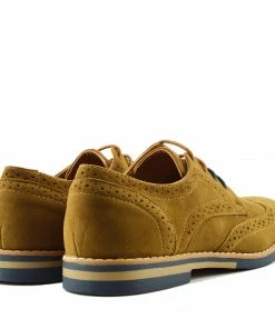 Kickfootwear Mens Casual Suit Suede Formal Office Smart Work Lace Up Oxford Brogue Shoes - Tan - Navy
