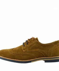 Kickfootwear Mens Casual Suit Suede Formal Office Smart Work Lace Up Oxford Brogue Shoes - Tan - Navy