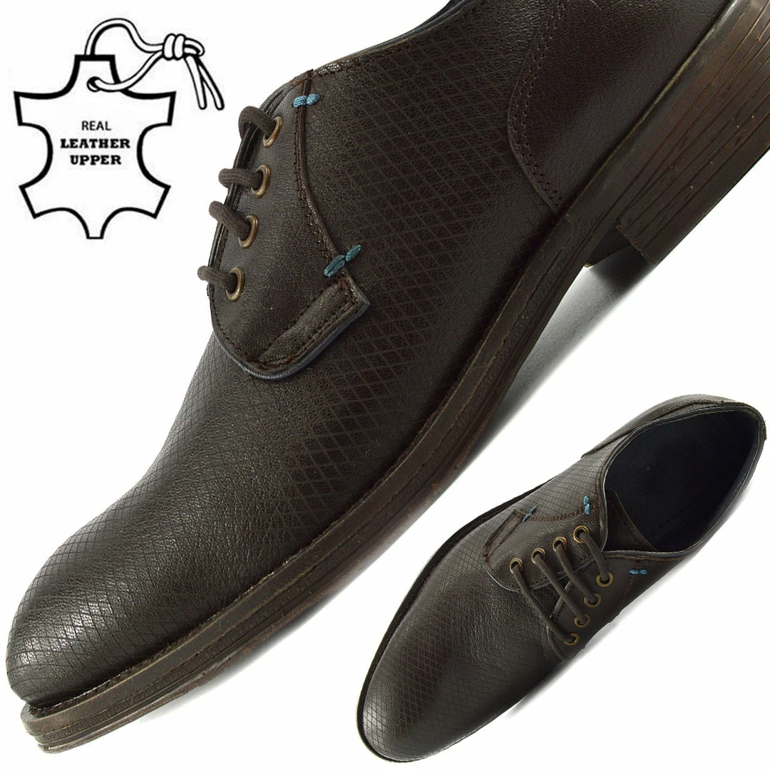 Kickfootwear MENS Smart Leather Textured Brown Shoes 9 Kickfootwear MENS Smart Leather Textured Brown Shoes