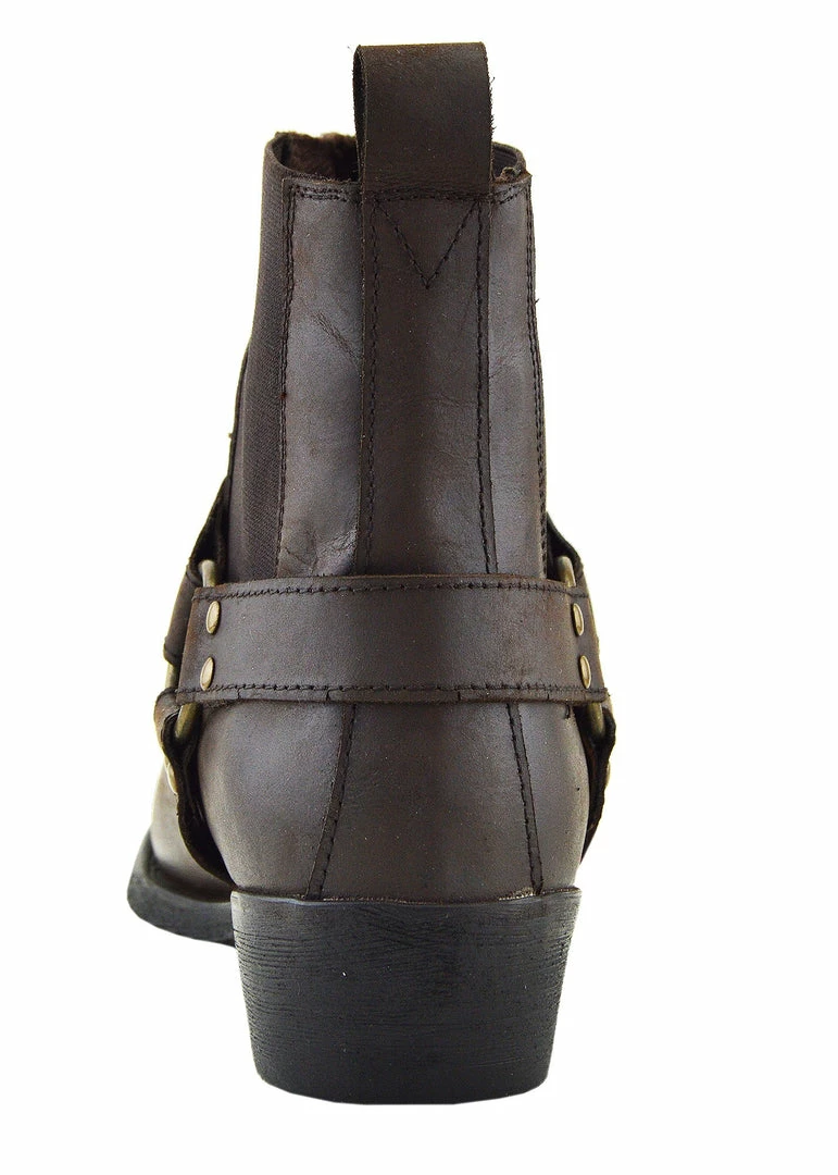 Kickfootwear Nash Leather Ankle Cowboy Ring Boots - Brown MENS 4 Kickfootwear Nash Leather Ankle Cowboy Ring Boots - Brown MENS