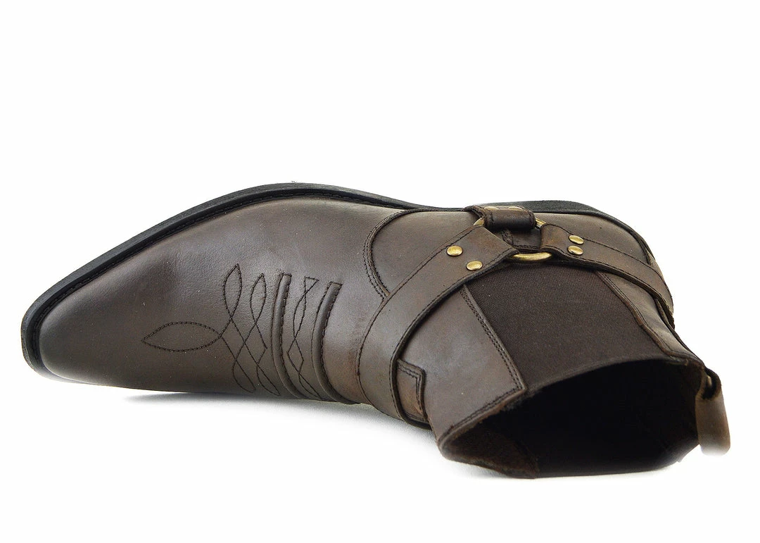 Kickfootwear Nash Leather Ankle Cowboy Ring Boots - Brown MENS 2 Kickfootwear Nash Leather Ankle Cowboy Ring Boots - Brown MENS