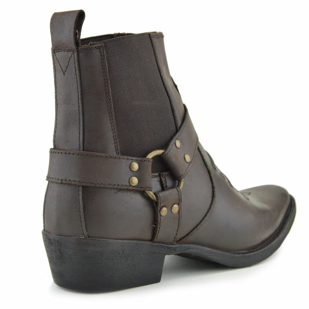 Kickfootwear Nash Leather Ankle Cowboy Ring Boots - Brown MENS 5 Kickfootwear Nash Leather Ankle Cowboy Ring Boots - Brown MENS